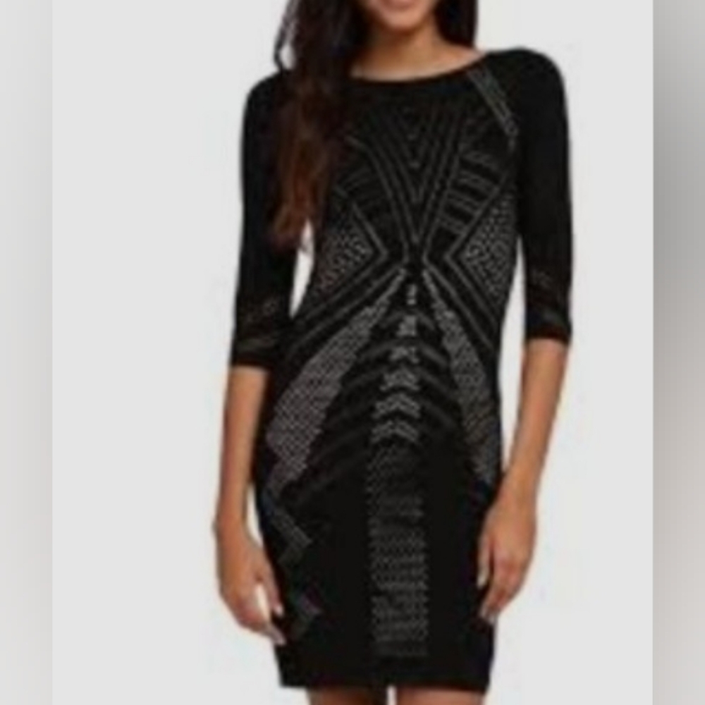 Calvin Klein Black Geometric Long Sleeve Dress